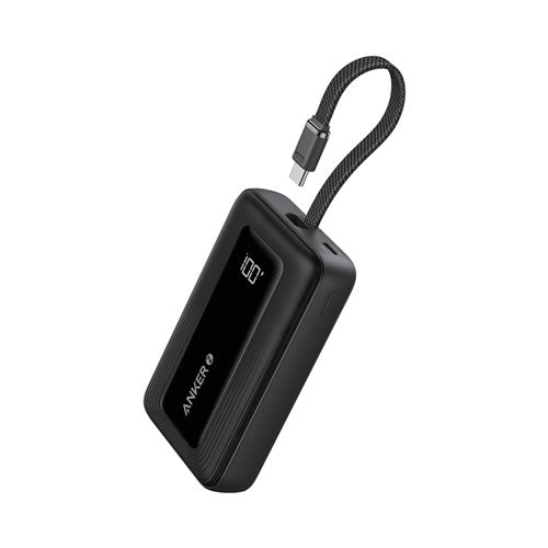 Anker Zolo Power Bank (10K, 30W, Built-In USB-C Cable) – Black