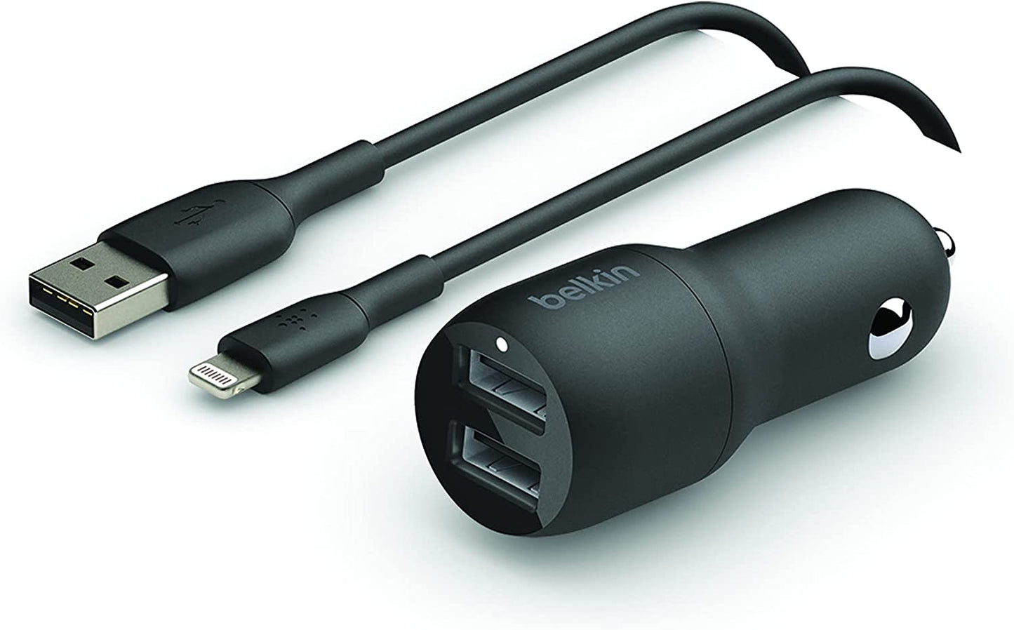 BELKIN DUAL USB-A CAR CHARGER W/ 1M PVC A-LTG 24W BLK