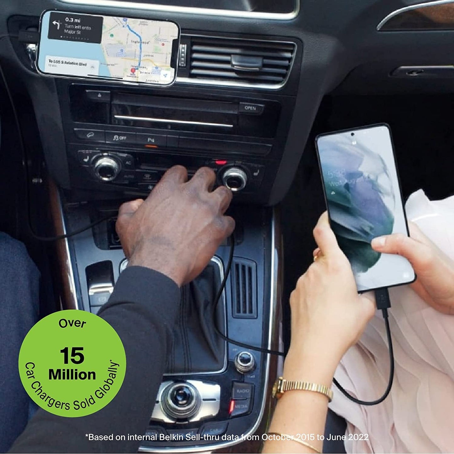 BELKIN DUAL USB-A CAR CHARGER W/ 1M PVC A-LTG 24W BLK