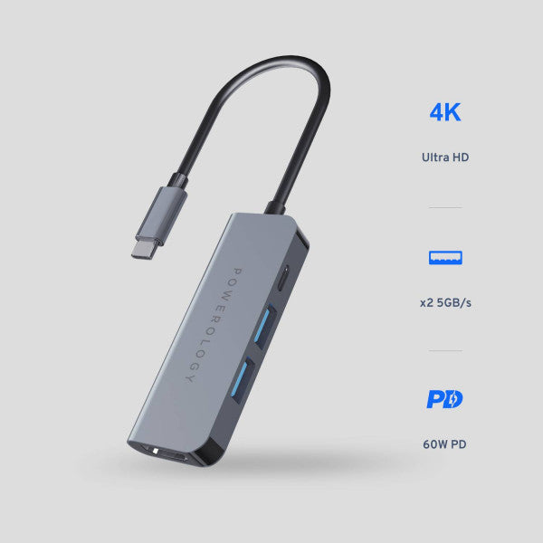 POWEROLOGY 4 IN 1 USB-C HUB WITH HDMI & USB 3.0