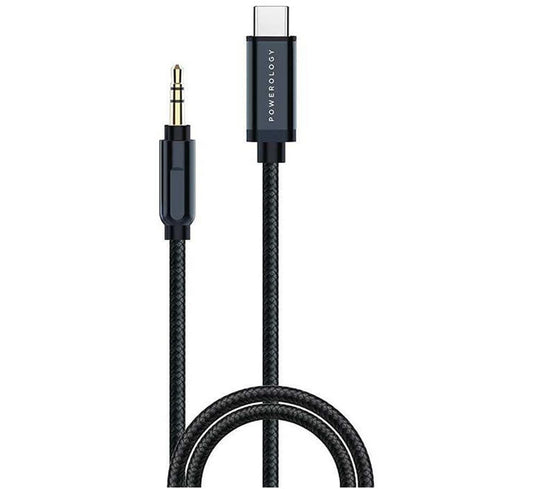 POWEROLOGY ALUMINUM BRAIDED USB-C TO 3.5MM AUX CABLE 1.2M