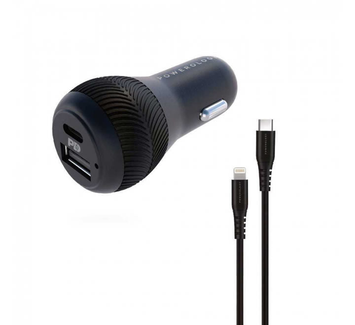 POWEROLOGY DUAL PORT CC 32W USB 2.4A + PD 18W WITH TYPE-C TO MFI LIGHTNING CABLE 0.9M