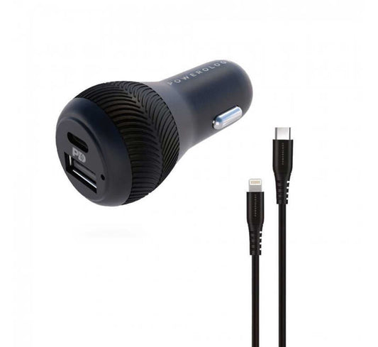 POWEROLOGY DUAL PORT CC 32W USB 2.4A + PD 18W WITH TYPE-C TO MFI LIGHTNING CABLE 0.9M