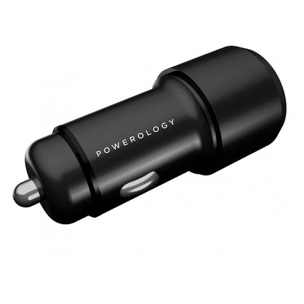 Powerology Aluminum USB + PD Car Charger 43W - Black