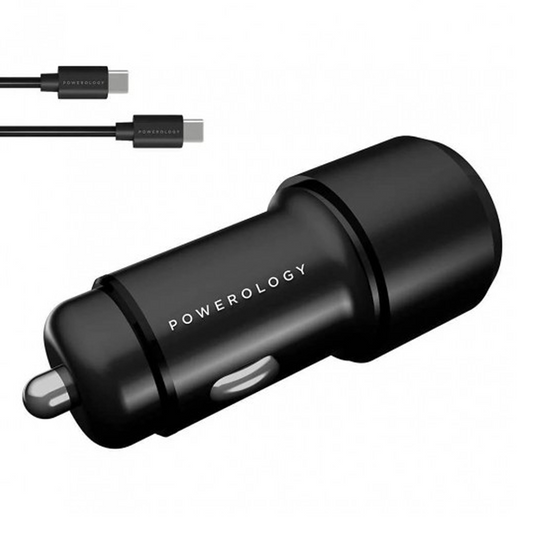 Powerology Aluminum USB + PD Car Charger 43W with Type-C Cable 0.9M - Black