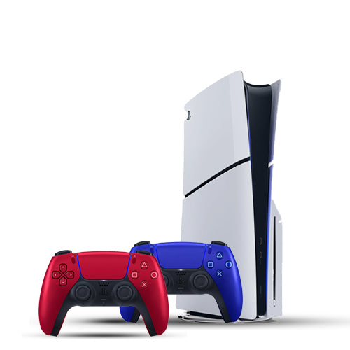 PS5 Slim + Cobalt Blue Joystick / Volcanic Red Joystick
